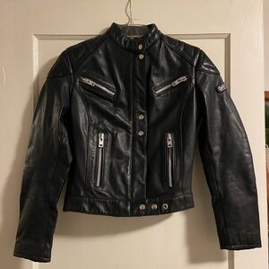 Vintage Drag Specialties Cafe Racer Black Leather Women’s Motorcycle Jacket 2(?)